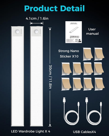 libtit LED Unterbauleuchte 30 cm mit Bewegungsmelder, dimmbar, 4 Stück