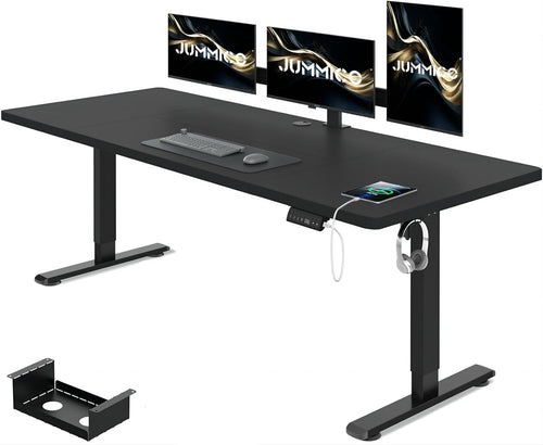 JUMMICO Elektrisches Stehpult Höhenverstellbar 160x80cm - Schwarz. Rechteckige schwarze Tischplatte. Optimiert Ergonomie.