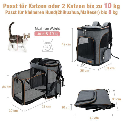 Lekesky Katzen-Hunderucksack erweiterbar - Grau XL (bis 10kg)