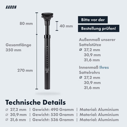 AARON Spring Federsattelstütze 27.2mm, 350mm – Schwarz