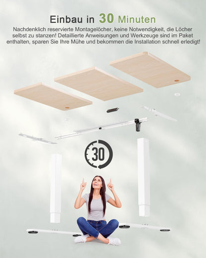 JUMMICO Schreibtisch elektrisch höhenverstellbar 140x60 cm Beige