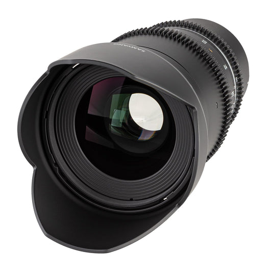Samyang VDSLR 35mm T1.5 MK2 Standardobjektiv - Sony E. Schwarz, zylindrisch. Bietet eine feste Brennweite für hochwertige Videoaufnahmen.