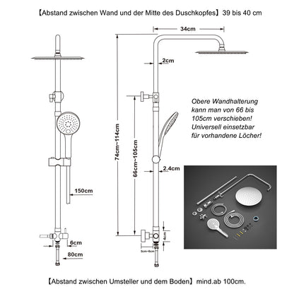 JOHO Duschsystem Regendusche - Edelstahl Rund D25cm