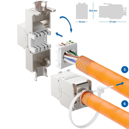 deleyCON 24x Keystone Modul CAT 6a RJ45 Buchse - STP Werkzeugfrei