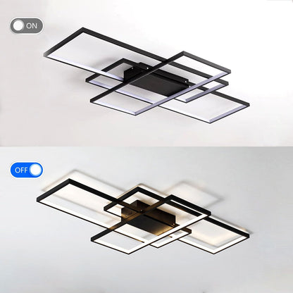 ASJK LED Deckenleuchte Modern Eckig – 80cm, Schwarz mit Fernbedienung