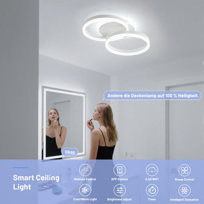 Amdelne Smart LED Deckenleuchte 2-Ringe dimmbar mit Fernbedienung