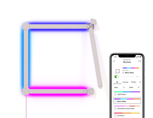 Nanoleaf Lines 90 Grad Squared Starter Kit - 4 Lichtleisten: Vier weiße, modulare Lichtleisten für smarte Farblicht-Installationen.