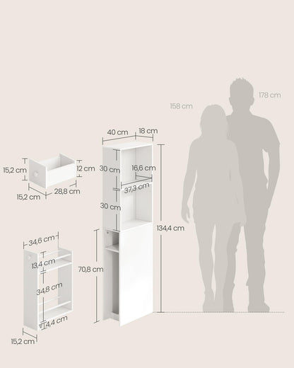 VASAGLE Badezimmerschrank schmal, Hochschrank mit Schubladen, weiss