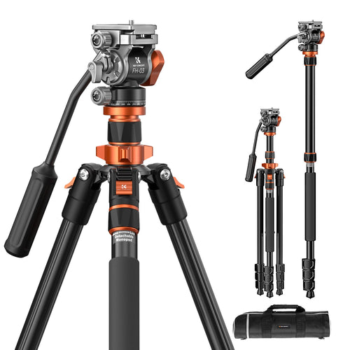 K&F CONCEPT Videostativ K234A7+FH-03 mit Fluidkopf, Aluminium, 200 cm, als Einbeinstativ nutzbar