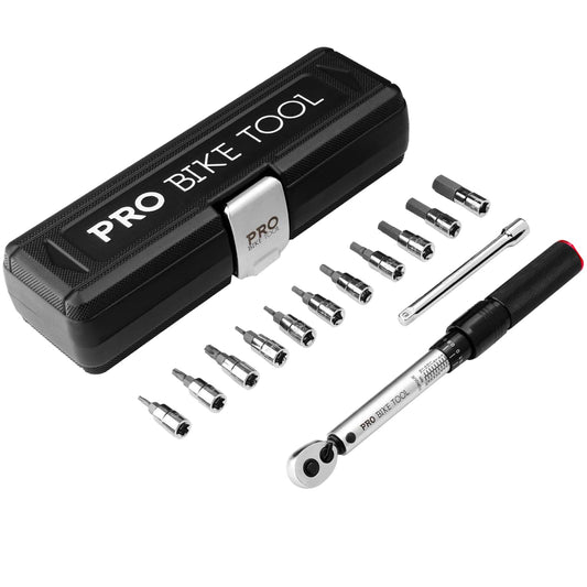 PRO BIKE TOOL 1/4 Drehmomentschlüssel Fahrrad Set - 2-20 Nm. Kompaktes Set zum präzisen Anziehen von Fahrradschrauben und -komponenten.