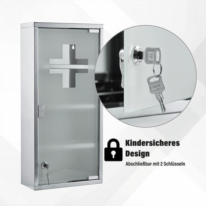 Zedelmaier Medizinschrank Edelstahl, abschliessbar, 4 Fächer, silber