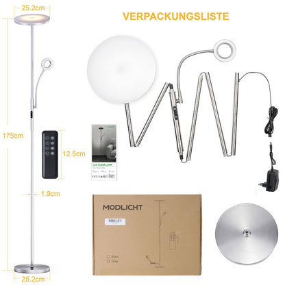 Modlicht LED Stehlampe Dimmbar Deckenfluter Leselampe Silber