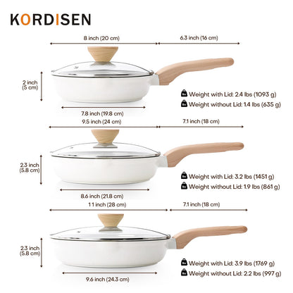 Kordisen Antihaft Keramik Pfannen Set 20/24/28cm – 3-teilig mit Deckel