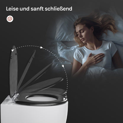 WOLTU WC-Sitz mit Absenkautomatik, Softclose, MDF Holzkern, oval