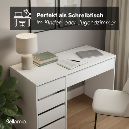 Bellamio Nore Schreibtisch in Weiss mit 5 Schubladen, 110 x 53 cm