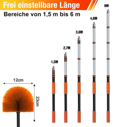 LAANPOLE Spinnwebenbesen mit Teleskopstiel, 6 m, waschbarer Staubwedel