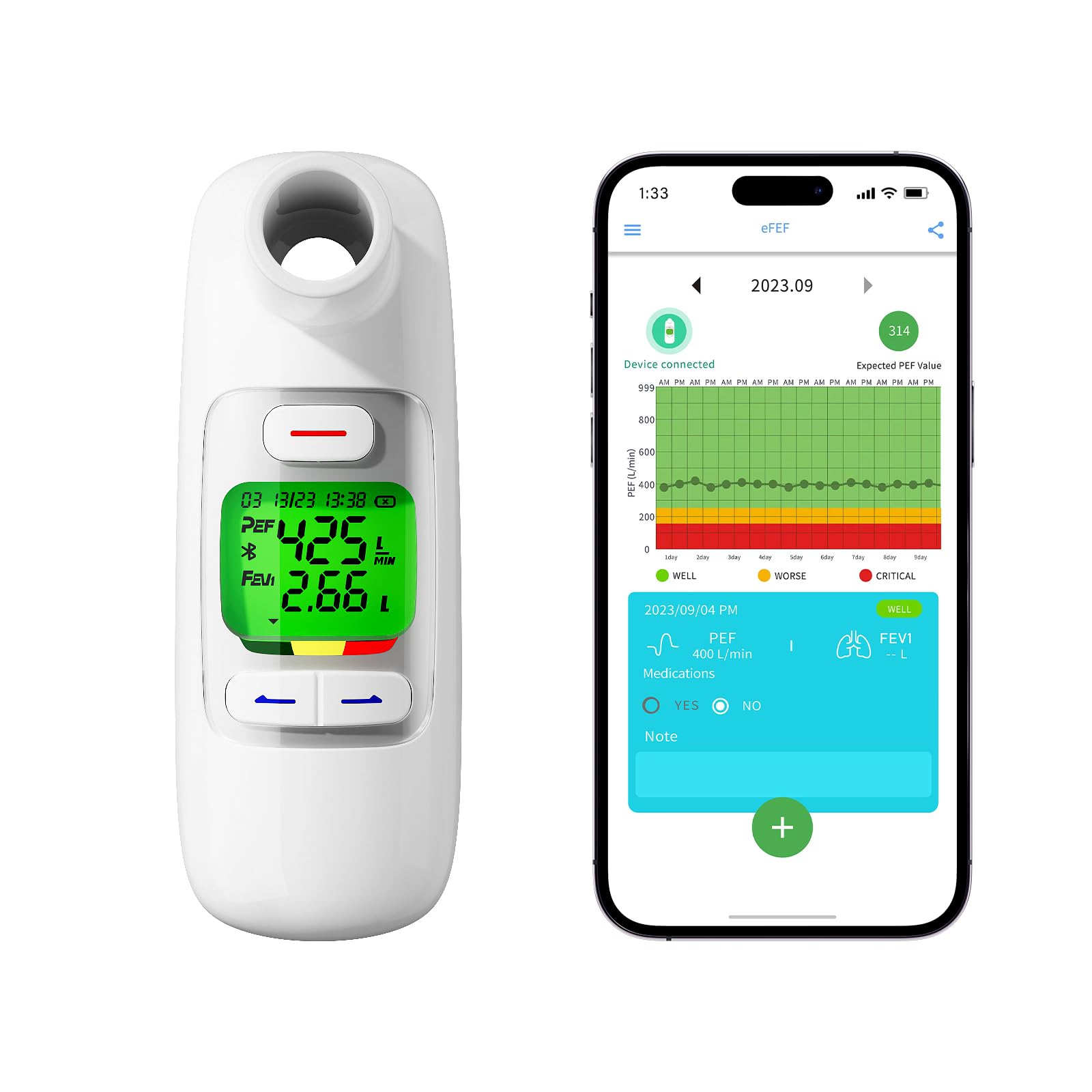 Nascool Peak Flow Meter 2.0 Spirometer mit Bluetooth und App