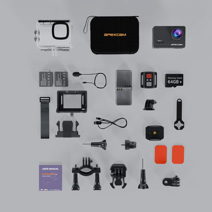Apexcam M90 Action Cam 4K 60FPS 64MP WLAN wasserdicht mit Zubehör-Set