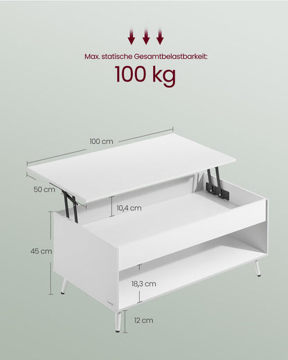 VASAGLE Couchtisch LCT267WE01, höhenverstellbarer Kaffeetisch, weiss