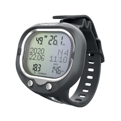 SEAC Screen Handgelenks-Tauchcomputer – Freitauchmodus. Schwarzes Armbandgerät mit Display. Misst Tiefe & Zeit für Freitauchgänge.