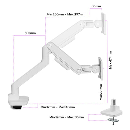 ARES WING Monitor Arm Gasfeder 17-49 Zoll – Weiss