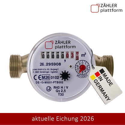 ZÄHLER plattform Wasserzähler Garten geeicht 2026 Wasseruhr MADE IN GERMANY Gartenwasserzähler Zapfhahn Qn 1,5 BL 110 mm 3/4 Zoll