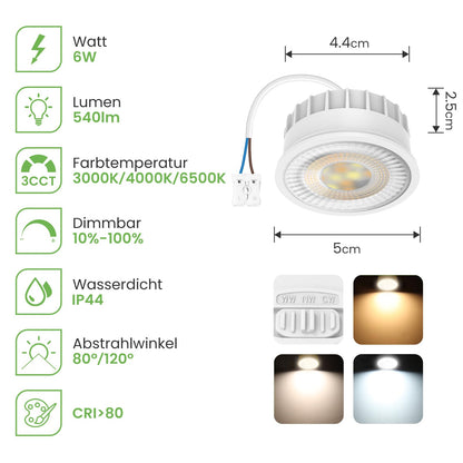 ALUSSO LED Modul 6W 540lm dimmbar, 3 Farbtemperaturen, IP44, 6er-Set