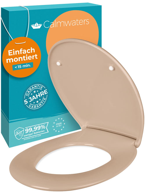 Calmwaters Premium WC-Sitz mit Absenkautomatik, antibakteriell, Beige, ovaler Toilettendeckel aus Duroplast