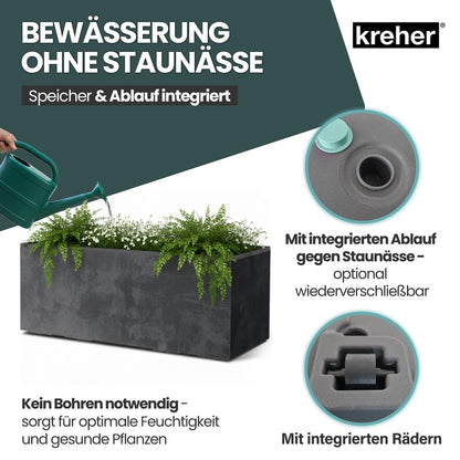 Kreher Millennium Pflanzkasten XL 100 Liter, rollbar, Anthrazit