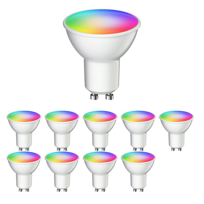 ledscom.de GU10 LED RGBWW Smart Home WLAN Leuchtmittel 10er Set. Weißer Spot, RGBWW-Licht dimmbar per WLAN.