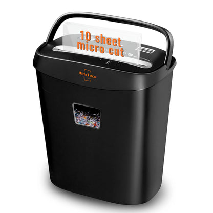 VidaTeco Aktenvernichter Partikelschnitt P-4 10 Blatt Schwarz