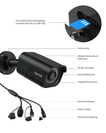 Reolink RLC-810A 4K PoE Überwachungskamera Aussen - Schwarz