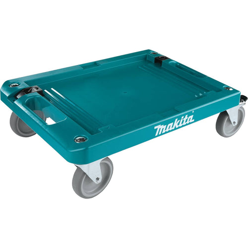 Makita P-83886 MAKPAC Transportwagen mit feststellbaren Lenkrollen, rechteckige, blaue Plattform zum Transport von MAKPAC-Koffern.