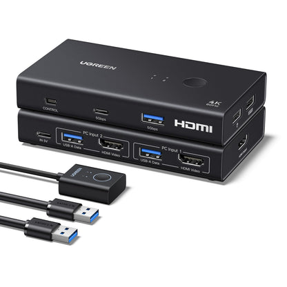 UGREEN HDMI KVM Switch 2 PC 1 Monitor 4K@60Hz 3x USB-A + USB-C mit Desktop-Controller