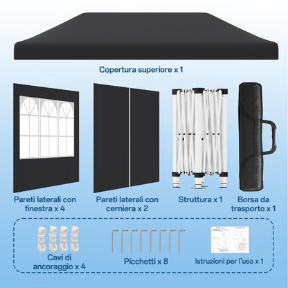JUMMICO Faltpavillon 3x6m Partyzelt – Grau, 6 Seitenwände