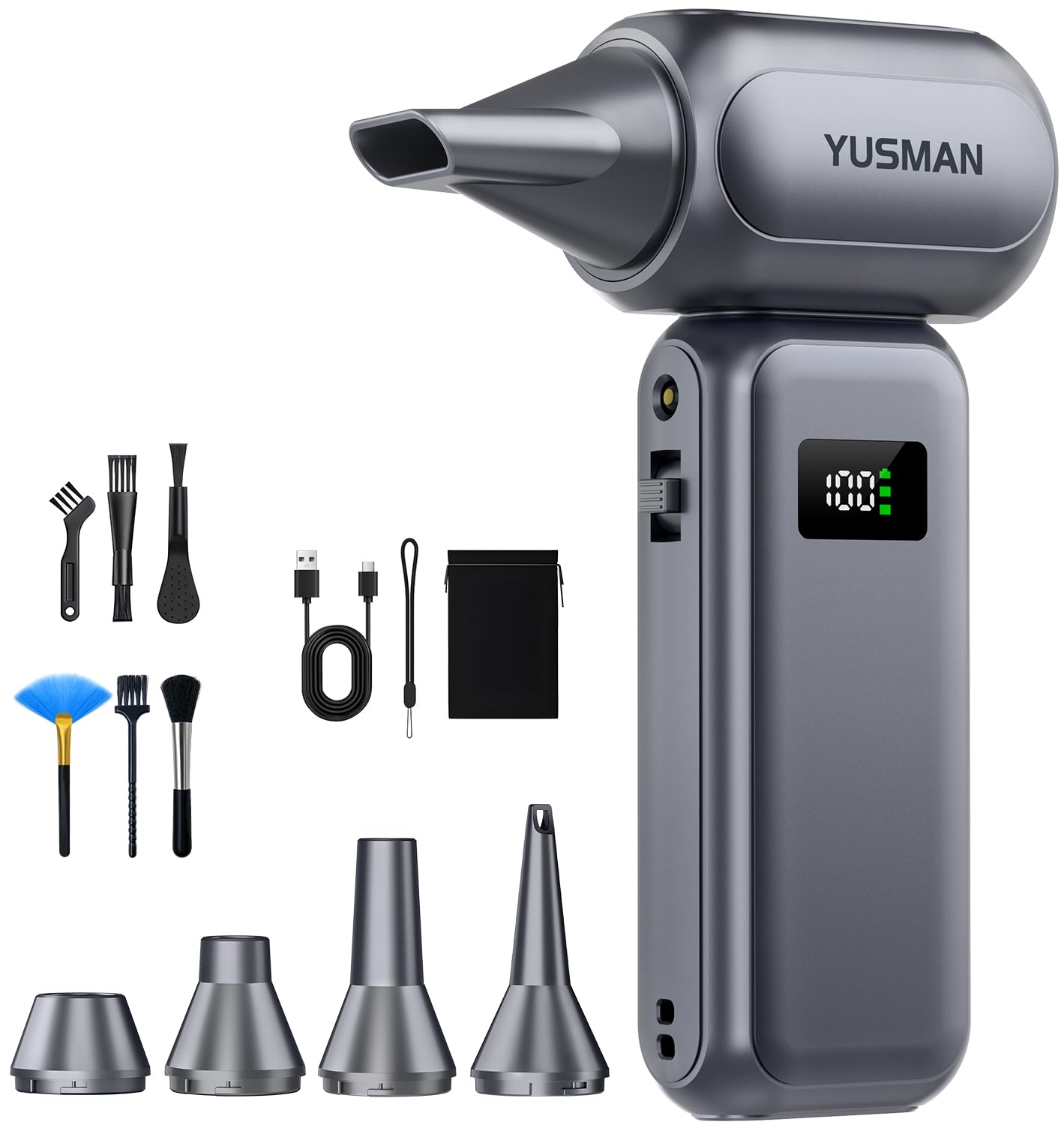 YUSMAN Elektrisches Staubgebläse YM01 mit 300000 U/min und Akku, Handgebläse inklusive 5 Düsen und 6 Bürsten