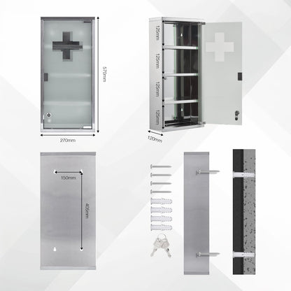 Zedelmaier Medizinschrank Edelstahl, abschliessbar, 4 Fächer, silber