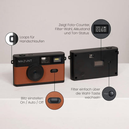 MAZUNT Retro Digitalkamera MAZ25, 12 MP, bildschirmfrei, braun