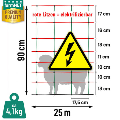 VOSS.farming farmNET+ Schafnetz 25m, 90cm, Elektrozaun-Netz grün