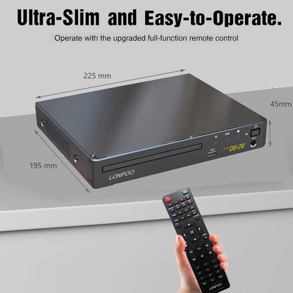LONPOO LP-099 DVD-Player mit HDMI, 1080p Upscaling & USB, Region Free
