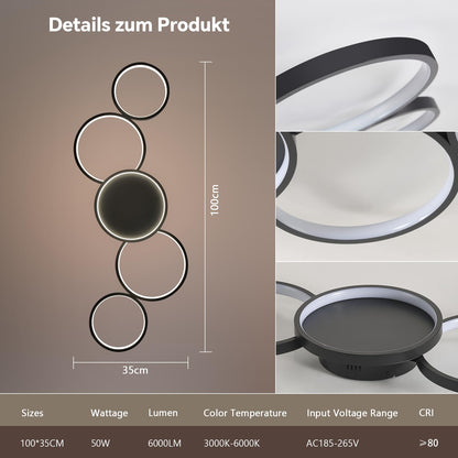 BAYHT Deckenleuchte Matter LED 100cm Schwarz mit Fernbedienung