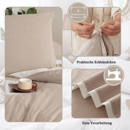 Nesture Bettwäsche Set 135x200 cm Baumwolle 4-teilig Beige/Weiss