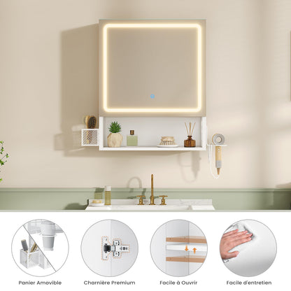 FORABAMB Spiegelschrank mit LED-Beleuchtung, 50 x 16 x 60 cm, weiss