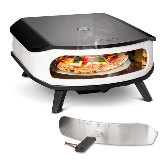 cozze® 17" Pizzaofen Gasofen - rotierender Pizzastein & LED: Kompakter 17 Zoll Gasofen. Der rotierende Pizzastein backt Pizzen schnell und gleichmäßig.