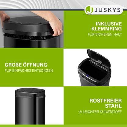 Juskys Bewegungssensor Mülleimer Eckig Schwarz 70L