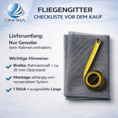 ONPIRA Fliegengitter Fiberglas schwarz, Insektenschutz, 120 x 10 m
