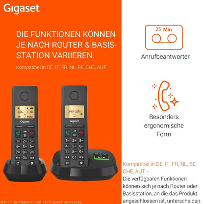 Gigaset Pure 220A Duo, schnurloses DECT-Telefon mit Anrufbeantworter