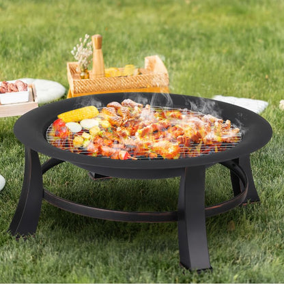 TLGREEN Feuerschale Retro Φ76cm – Schwarz, Grill & Funkenschutz