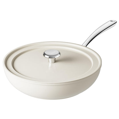 Redchef Bratpfanne 28cm Keramik Antihaft mit Deckel – Beige. Runde, beige Keramikpfanne mit Glasdeckel zum schonenden Braten.