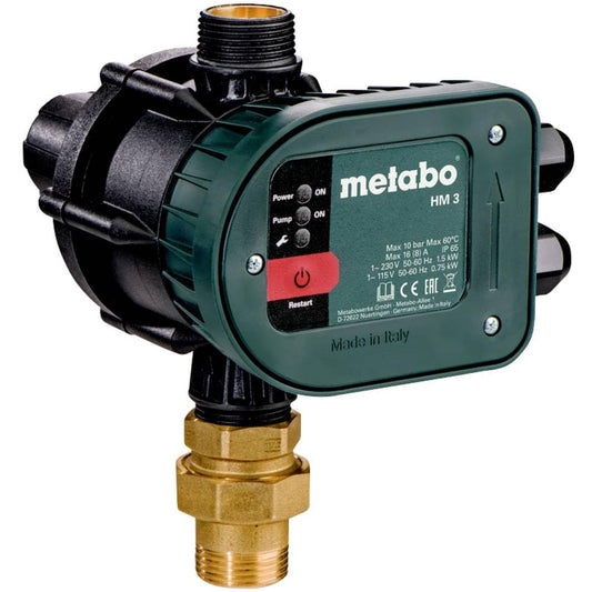 Metabo HM 3 Elektronischer Druckschalter Trockenlaufschutz 628799000. Schwarzes Gehäuse. Steuert Pumpen mit Trockenlaufschutz.